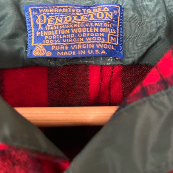 60's Pendleton Red & Green Plaid Wool Button Up Shirt - Picture 3 of 10